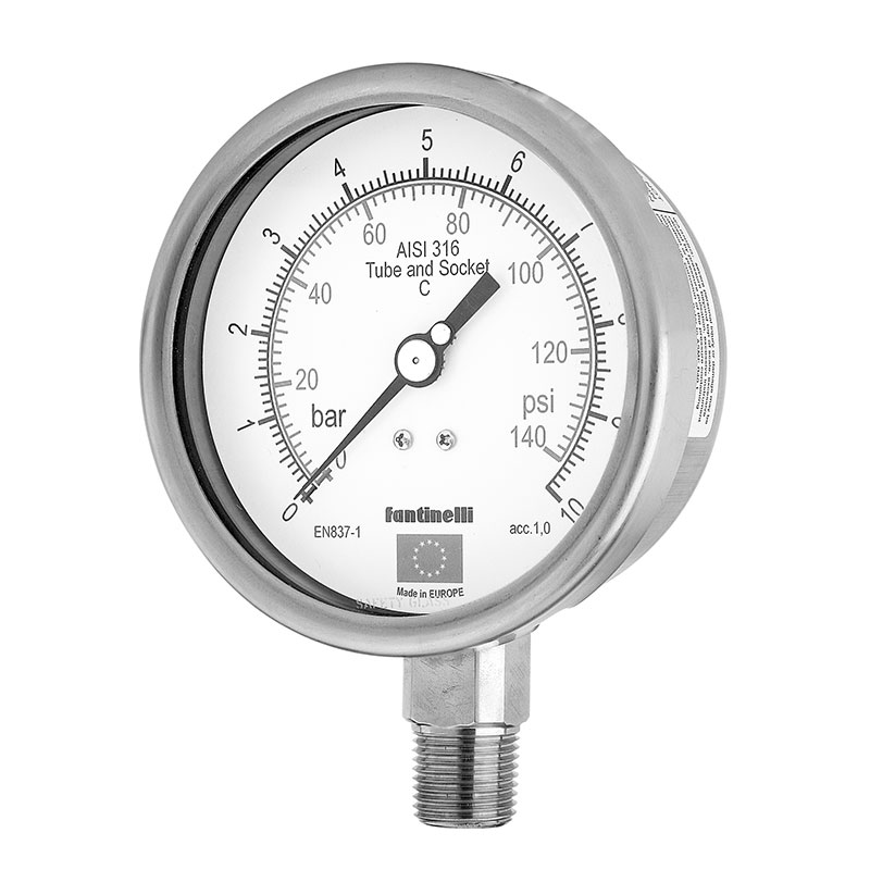 Pressure gauge with back connection for flush mounting with clamp fixing   SP 212